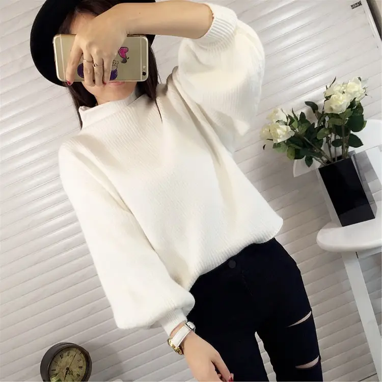 Women Korean Style Red Sweater with Lantern Sleeve - Image 8