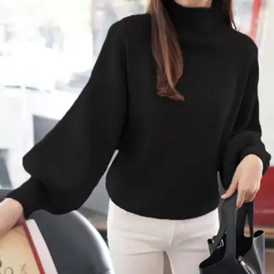 Women Korean Style Red Sweater with Lantern Sleeve - Image 4