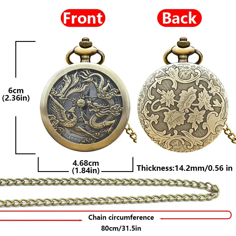 Dragon & Phoenix Chengxiang Necklace Watch Bronze Flip Pocket Watch — feature 8