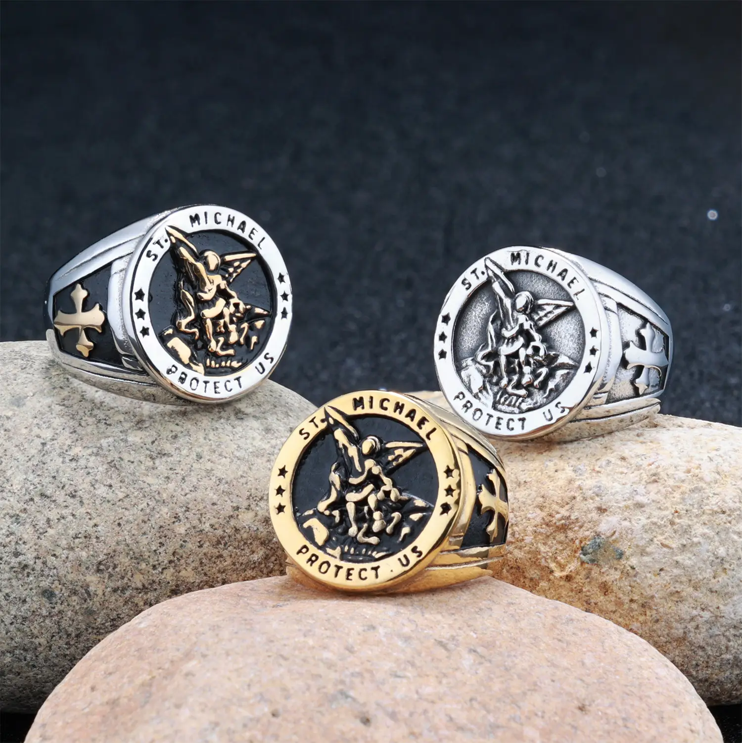 Men's Angel Cross Seal Ring 316 Ti Steel Hot Selling — feature 3