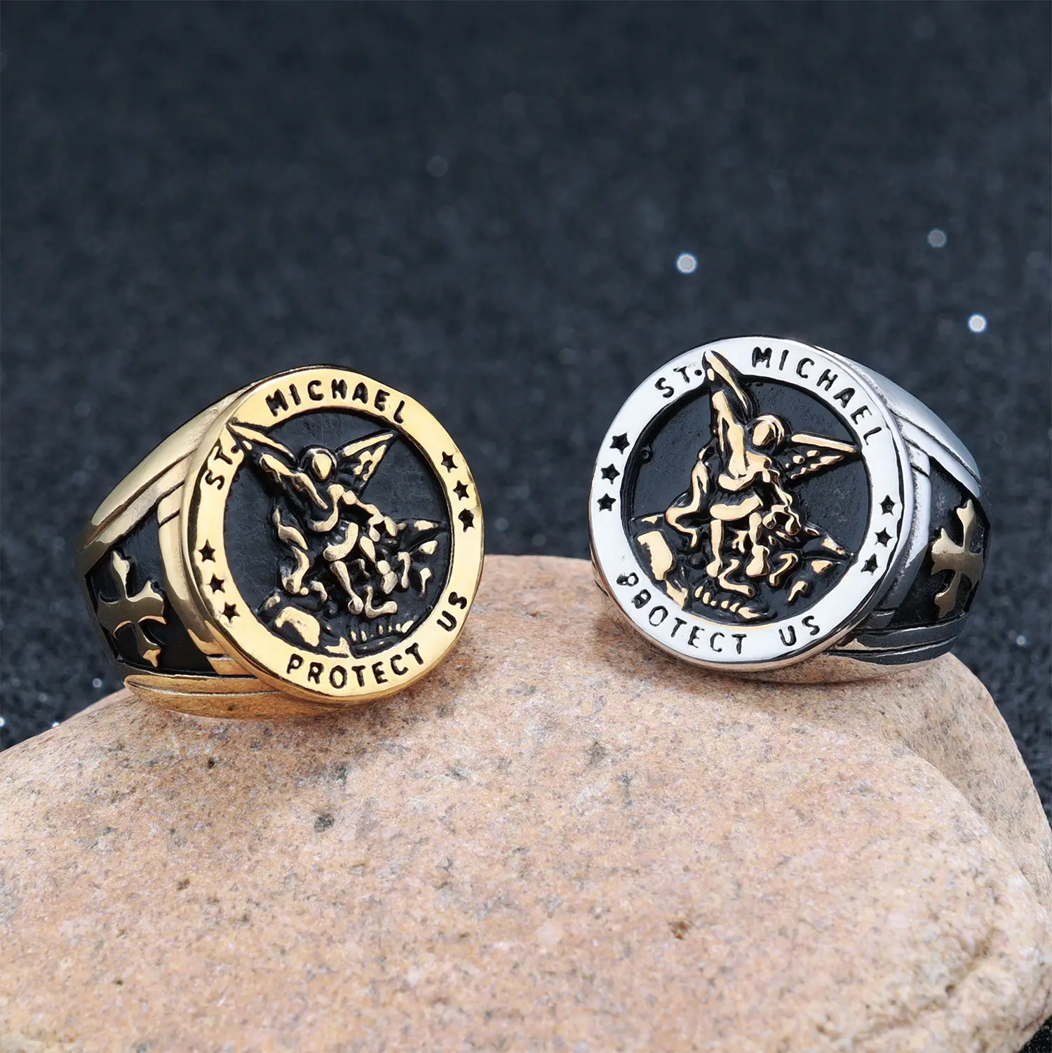 Men's Angel Cross Seal Ring 316 Ti Steel Hot Selling — feature 4