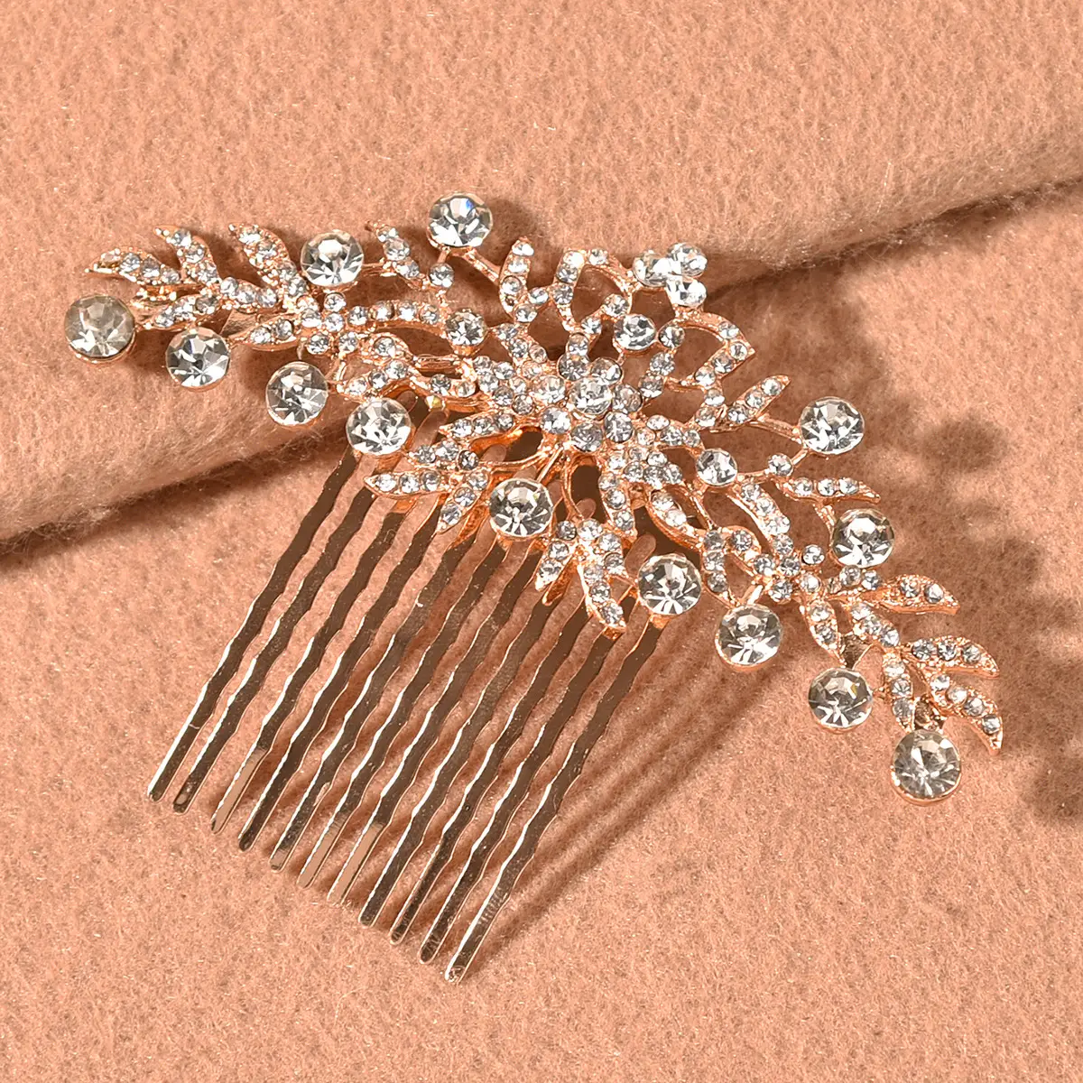 Rustic Rose Gold Crystal Hair Comb for Bridal Wear - Image 5