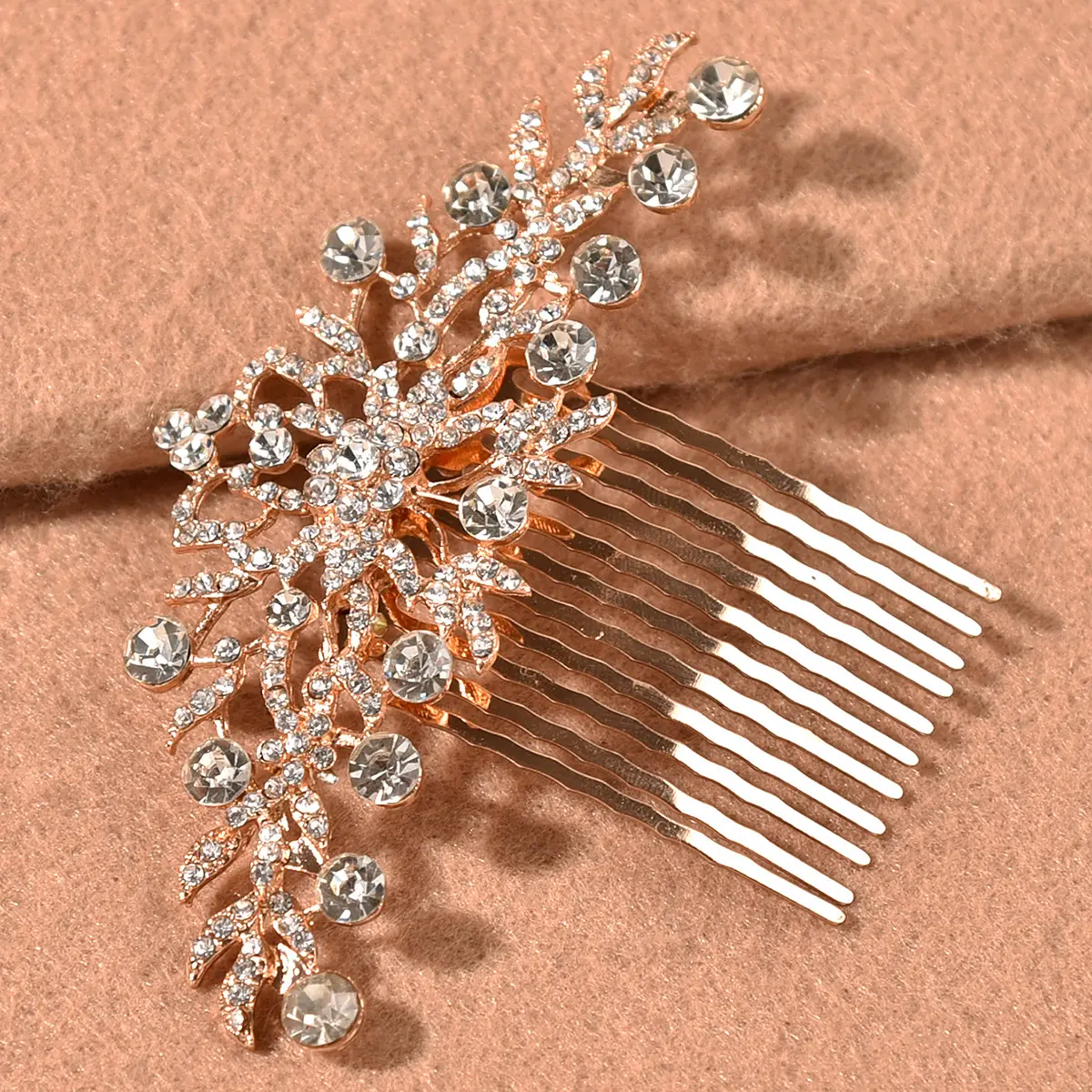 Rustic Rose Gold Crystal Hair Comb for Bridal Wear - Image 2