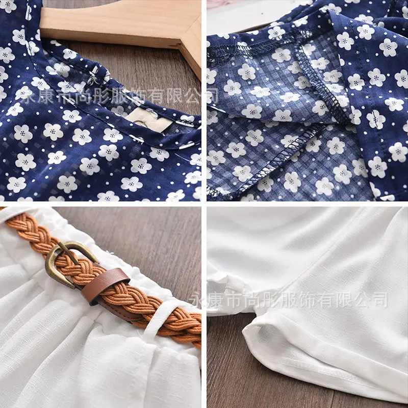 Korean Girls Floral Sleeveless T-Shirt with Brown Belt - Image 5
