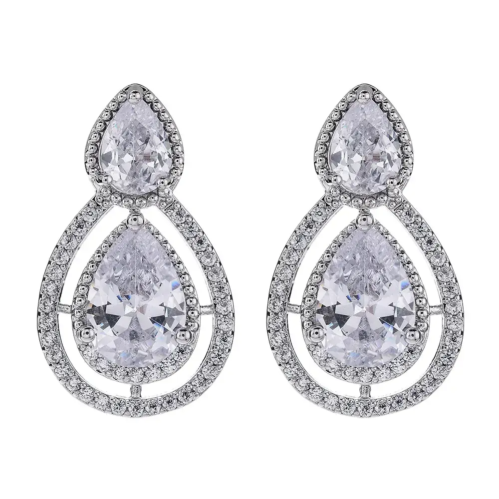 Copper Water Drop Earrings with Black & White Zircon