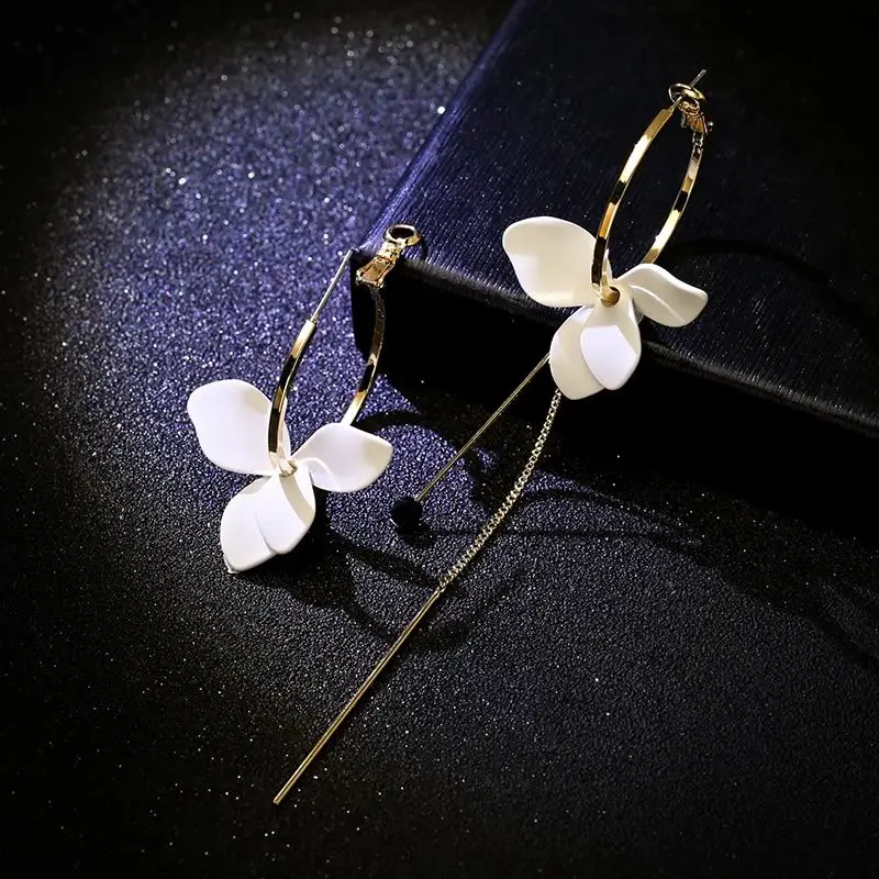 925 Silver Flower Earrings for Women Long Design - Image 4