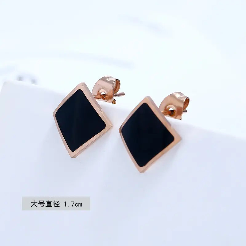 Korean Titanium Rhombus Earrings Red Black Women - Image 4