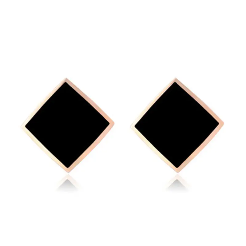 Korean Titanium Rhombus Earrings Red Black Women - Image 7