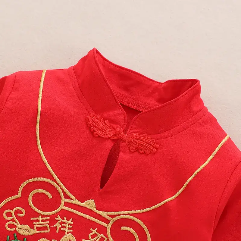 Red Chinese-style Baby Suit with Hat & Shoes - Image 5
