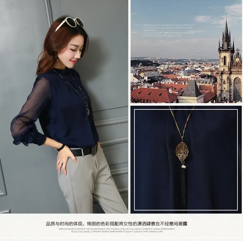 Black Chiffon Ruffled Shirt with Large Size & Ruffled Bottom — feature 11