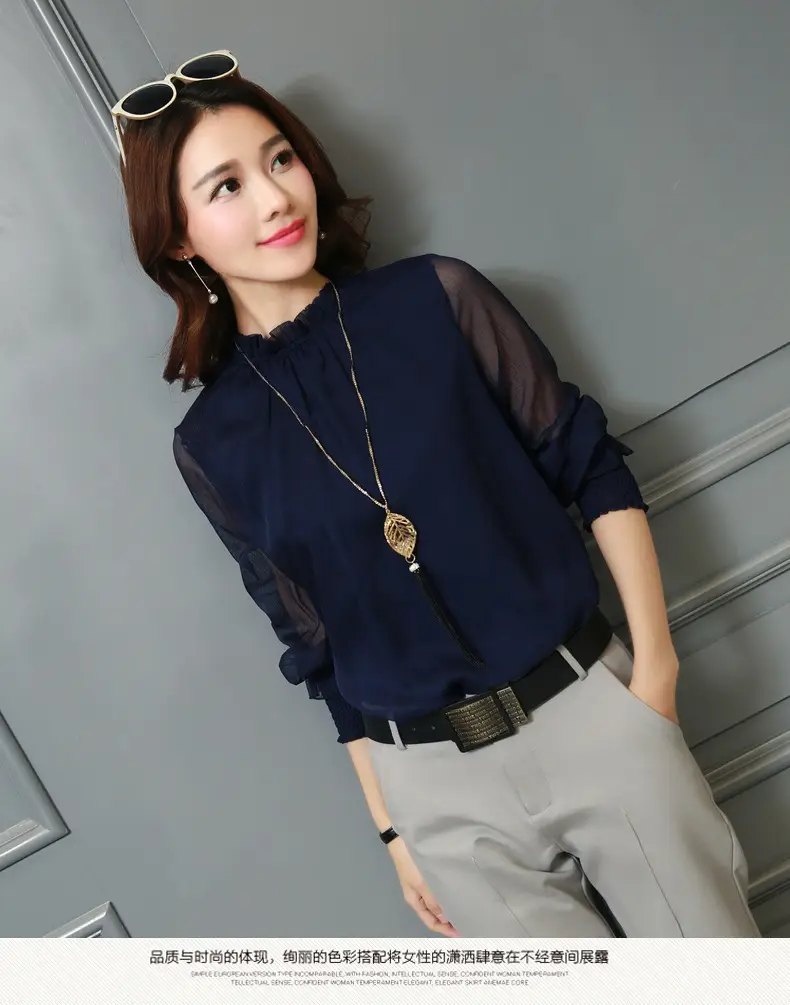 Black Chiffon Ruffled Shirt with Large Size & Ruffled Bottom — feature 20