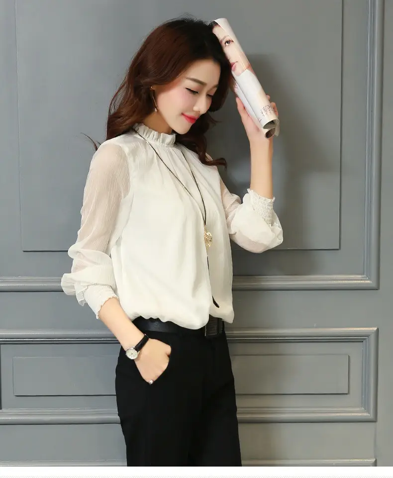 Black Chiffon Ruffled Shirt with Large Size & Ruffled Bottom — feature 23