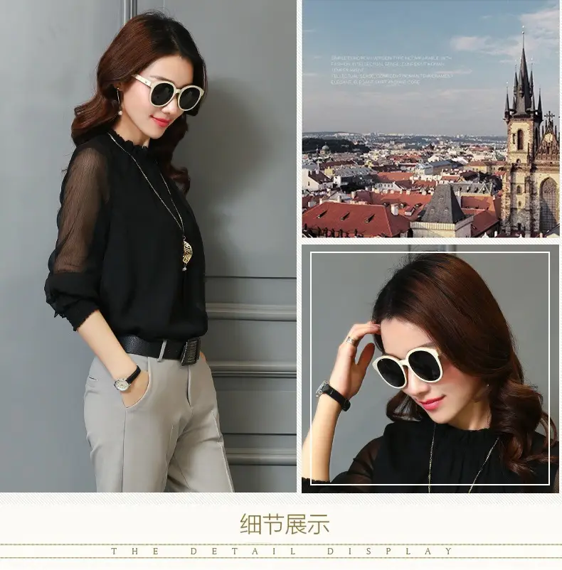 Black Chiffon Ruffled Shirt with Large Size & Ruffled Bottom — feature 26