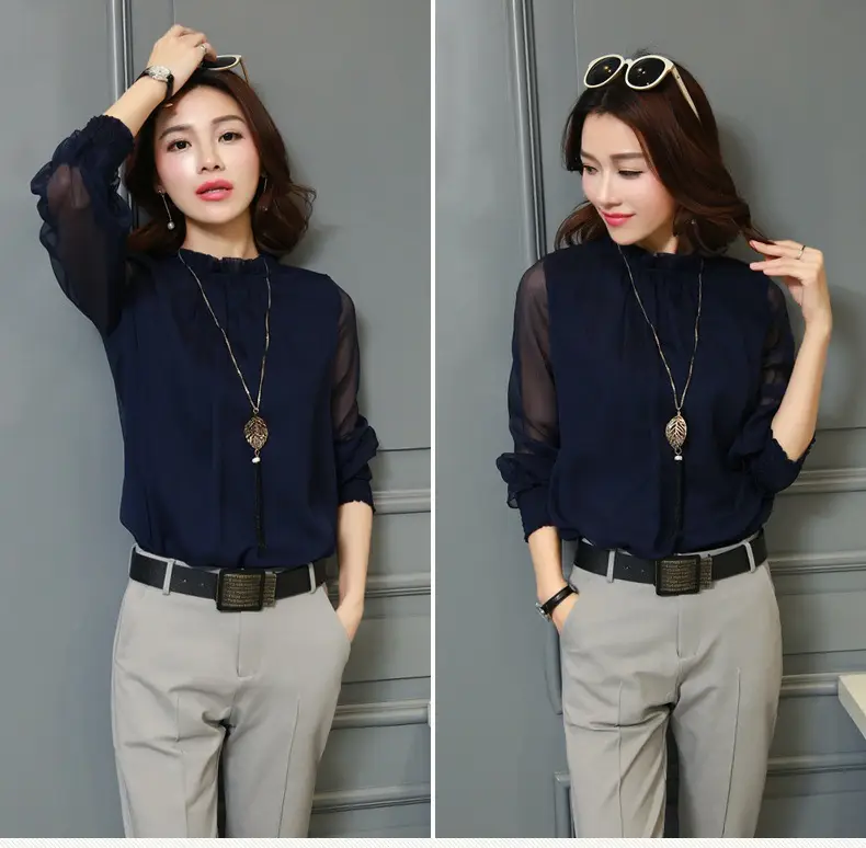 Black Chiffon Ruffled Shirt with Large Size & Ruffled Bottom — feature 27