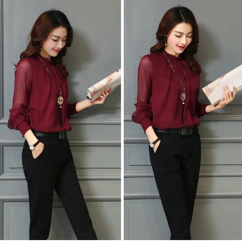 Black Chiffon Ruffled Shirt with Large Size & Ruffled Bottom — feature 4
