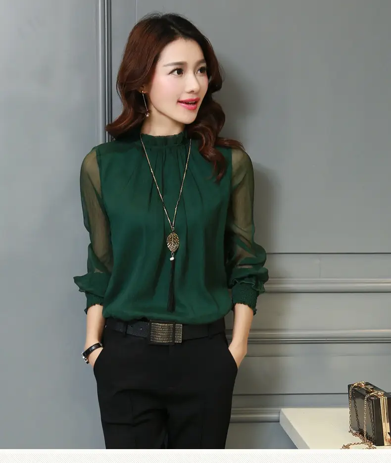 Black Chiffon Ruffled Shirt with Large Size & Ruffled Bottom — feature 5