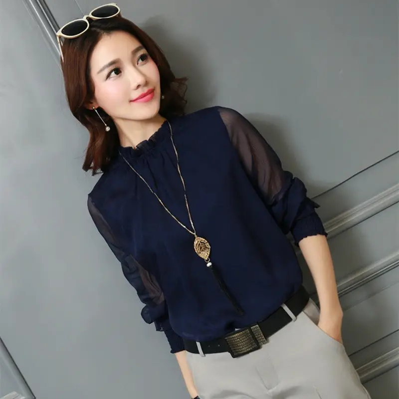 Black Chiffon Ruffled Shirt with Large Size & Ruffled Bottom - Image 3