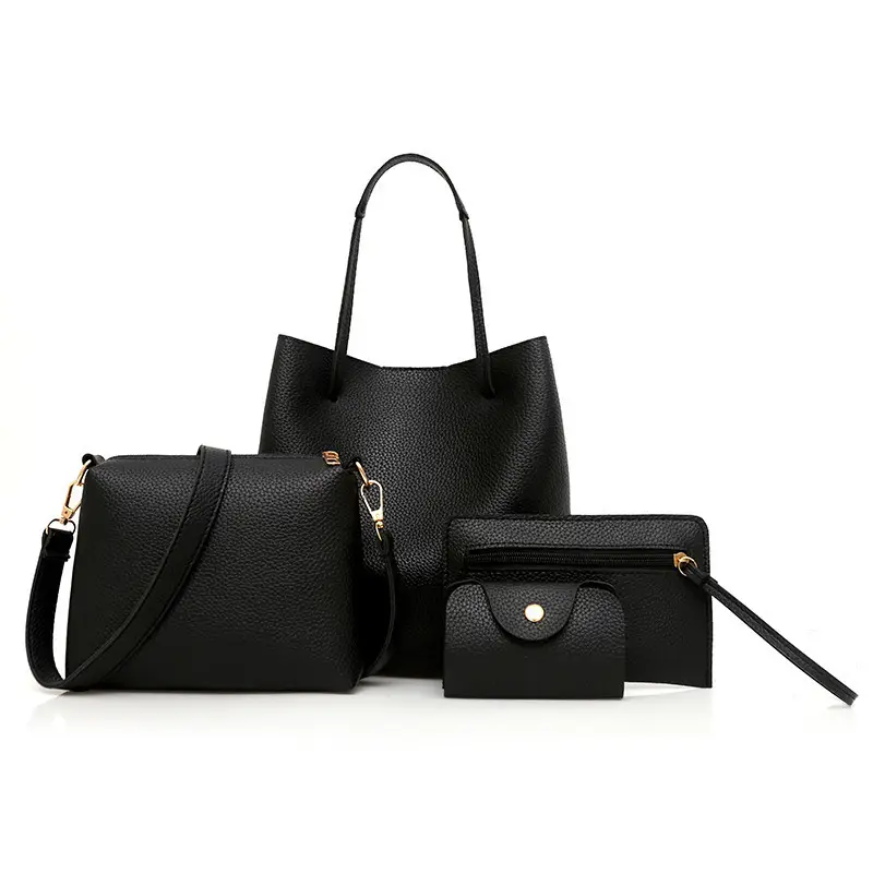 2025 New Korean Style All-match Litchi Pattern Open Portable Shoulder Bag Women's Bag Four-piece Set Women's Bag for Foreign Trade