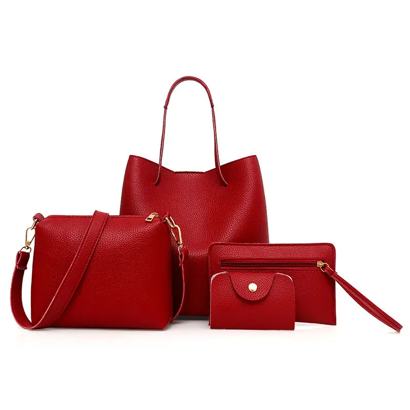 2025 New Korean Style All-match Litchi Pattern Open Portable Shoulder Bag Women's Bag Four-piece Set Women's Bag for Foreign Trade