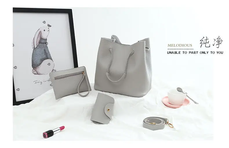 2025 New Korean Style All-match Litchi Pattern Open Portable Shoulder Bag Women's Bag Four-piece Set Women's Bag for Foreign Trade — feature 8