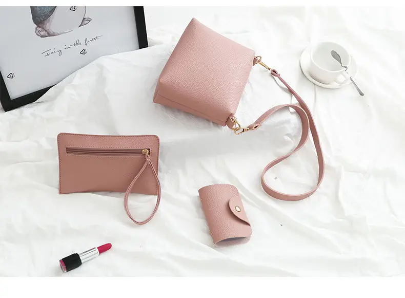 2025 New Korean Style All-match Litchi Pattern Open Portable Shoulder Bag Women's Bag Four-piece Set Women's Bag for Foreign Trade — feature 9