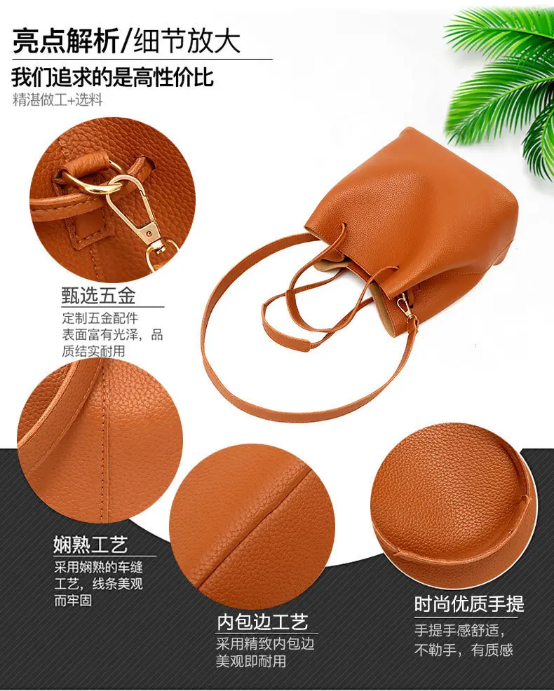 2025 New Korean Style All-match Litchi Pattern Open Portable Shoulder Bag Women's Bag Four-piece Set Women's Bag for Foreign Trade — feature 11