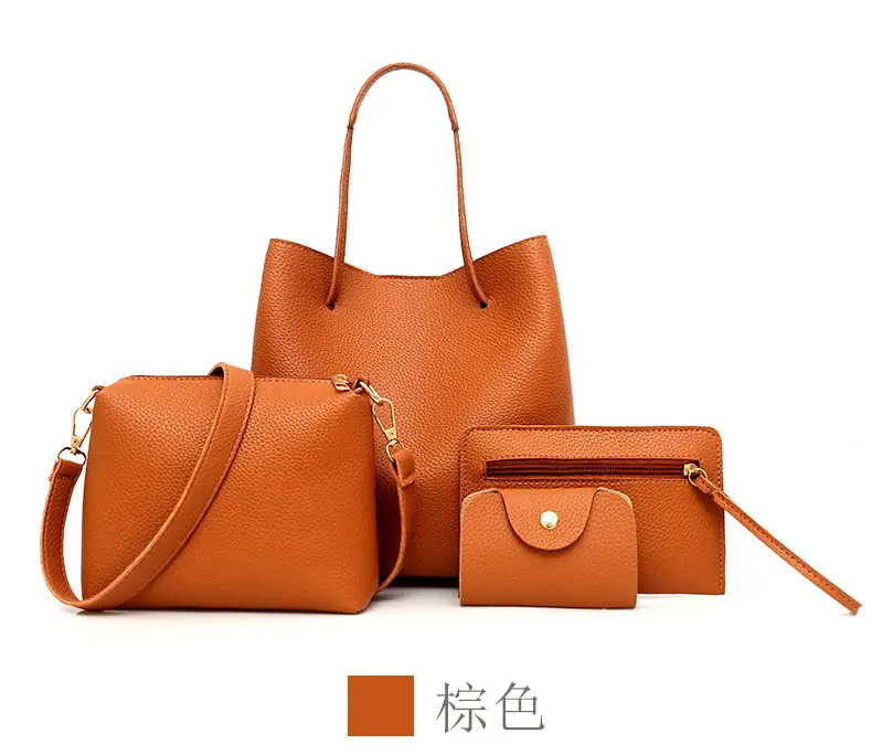 2025 New Korean Style All-match Litchi Pattern Open Portable Shoulder Bag Women's Bag Four-piece Set Women's Bag for Foreign Trade — feature 17