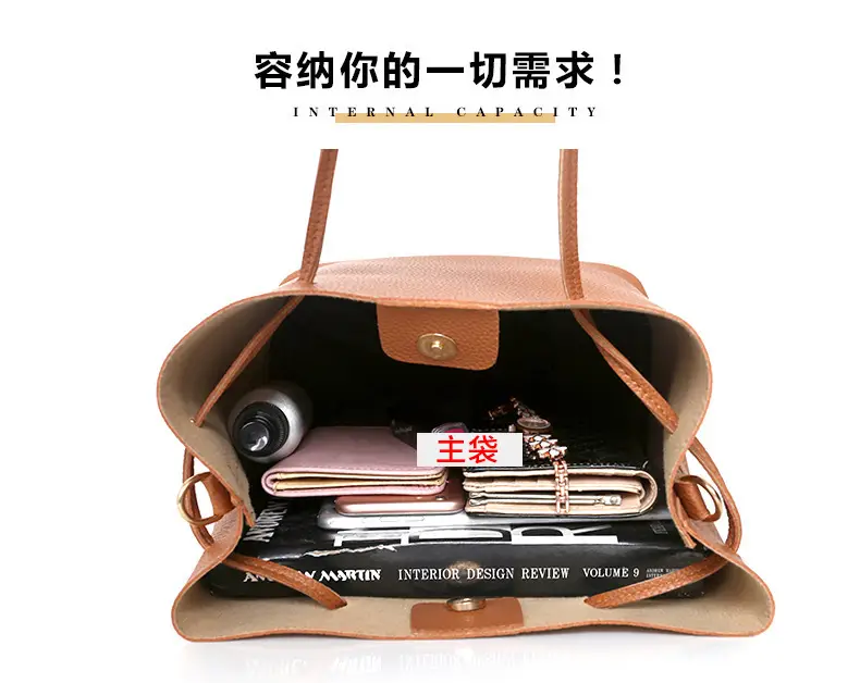 2025 New Korean Style All-match Litchi Pattern Open Portable Shoulder Bag Women's Bag Four-piece Set Women's Bag for Foreign Trade — feature 29
