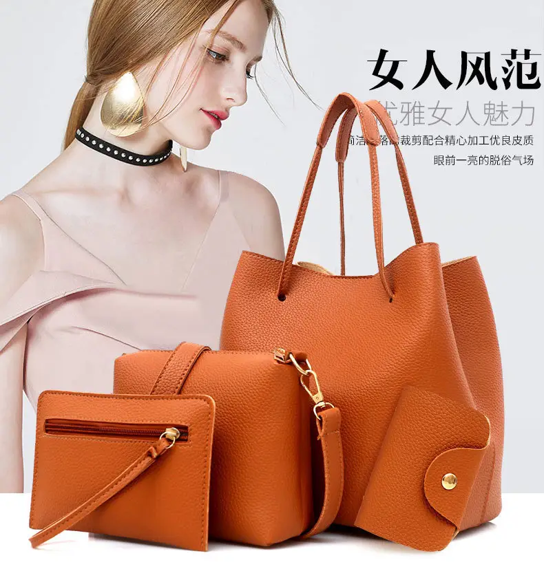 2025 New Korean Style All-match Litchi Pattern Open Portable Shoulder Bag Women's Bag Four-piece Set Women's Bag for Foreign Trade — feature 3