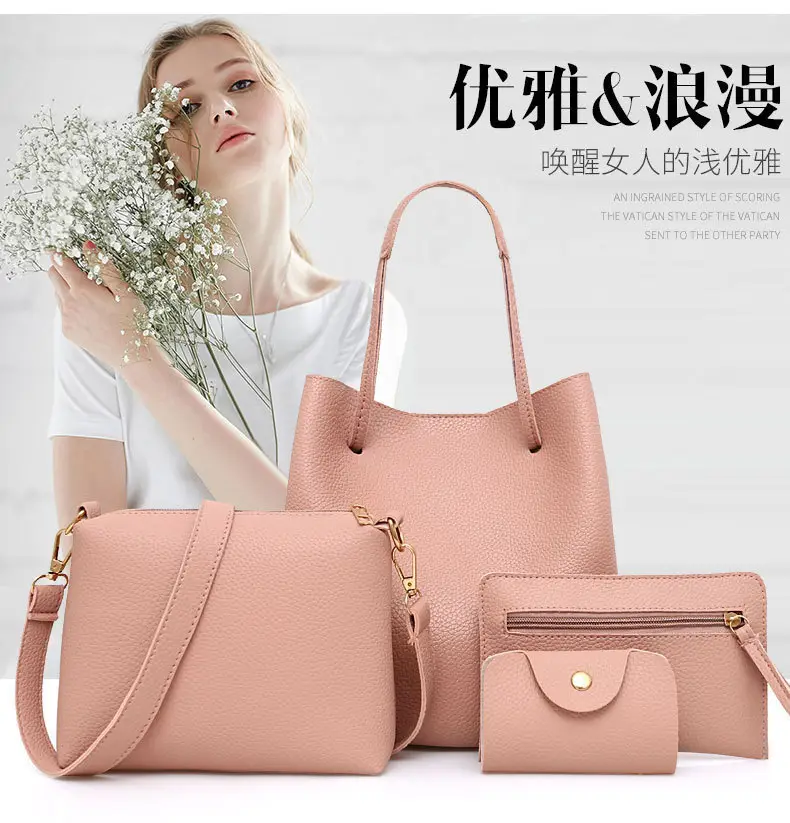 2025 New Korean Style All-match Litchi Pattern Open Portable Shoulder Bag Women's Bag Four-piece Set Women's Bag for Foreign Trade — feature 7