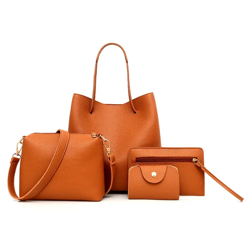 2025 New Korean Style All-match Litchi Pattern Open Portable Shoulder Bag Women's Bag Four-piece Set Women's Bag for Foreign Trade