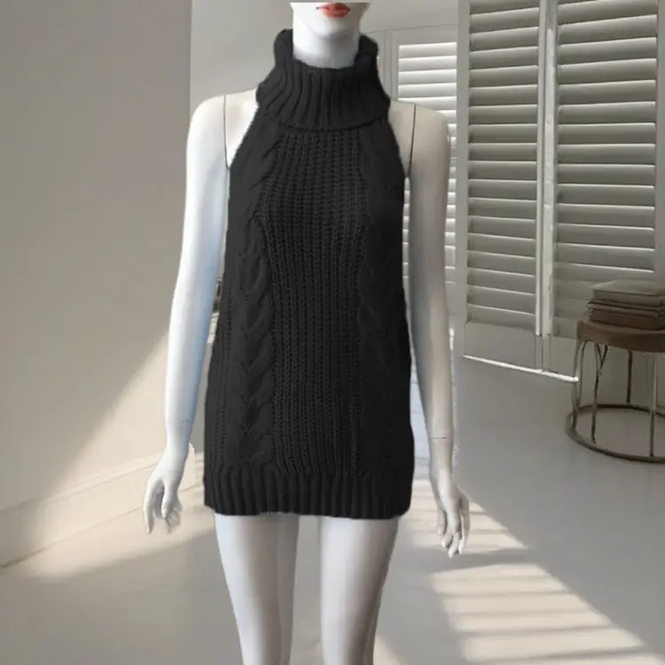 Pink Knitted Backless Sleeveless Sweater for Women - Image 2