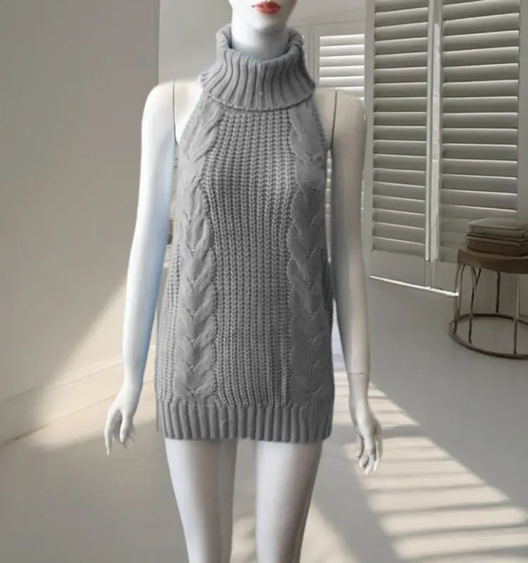 Pink Knitted Backless Sleeveless Sweater for Women - Image 3