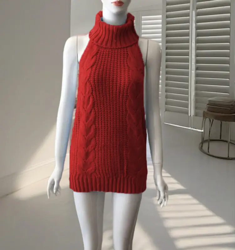Pink Knitted Backless Sleeveless Sweater for Women - Image 5