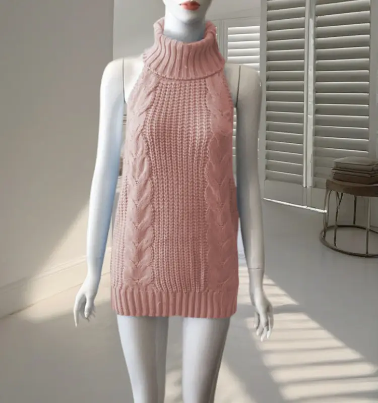 Pink Knitted Backless Sleeveless Sweater for Women - Image 6