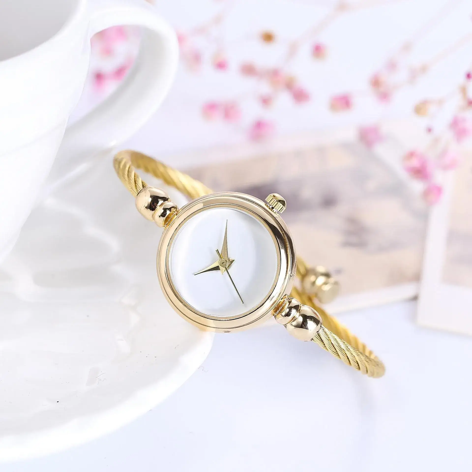 Women's Gold Braided Watch Set with Black Dial - Image 5