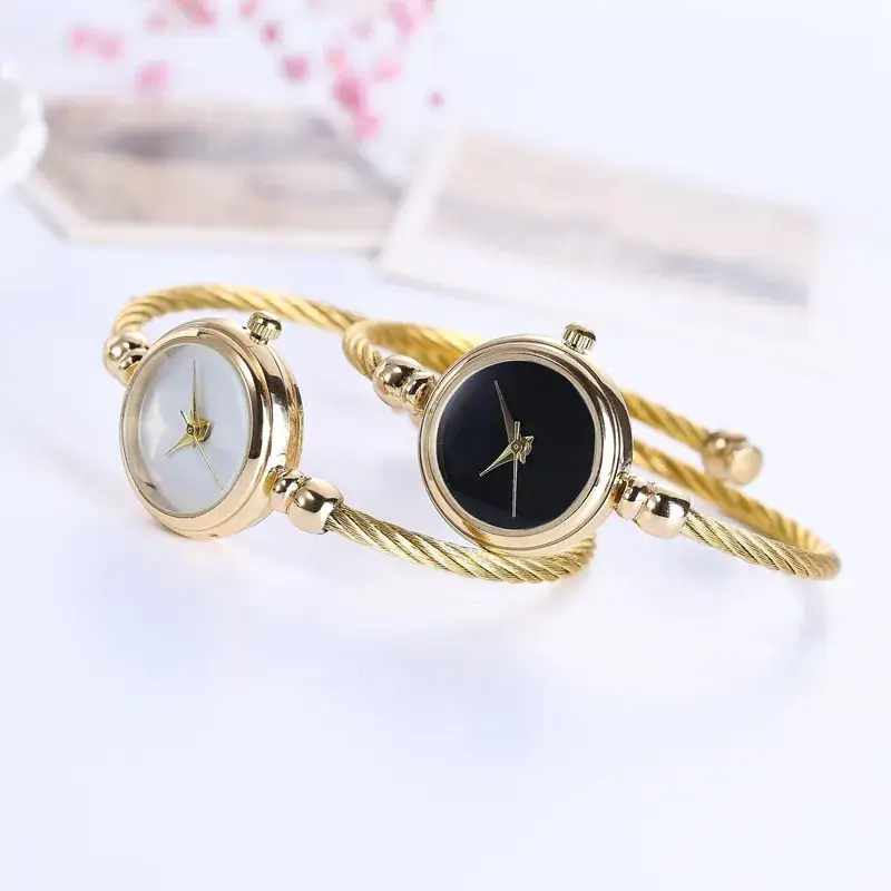 Women's Gold Braided Watch Set with Black Dial - Image 9