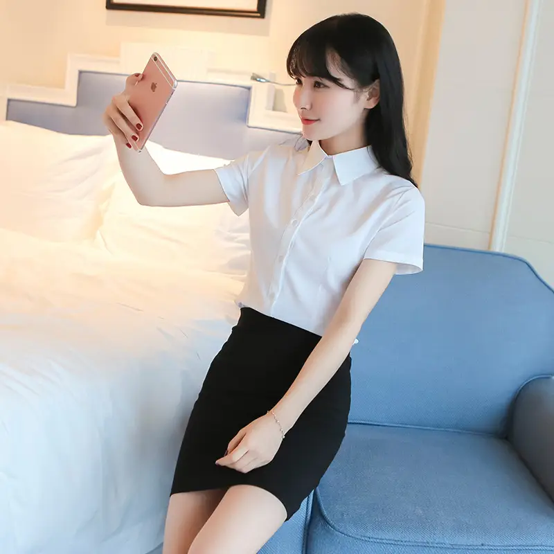 Korean White Long Sleeve Slim Fit Women's Shirt