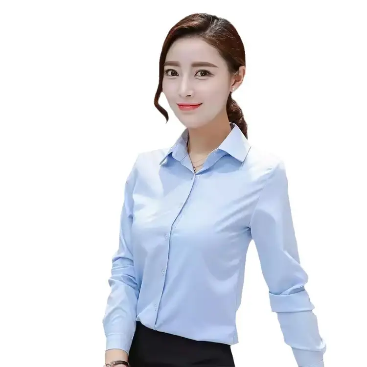 Korean White Long Sleeve Slim Fit Women's Shirt