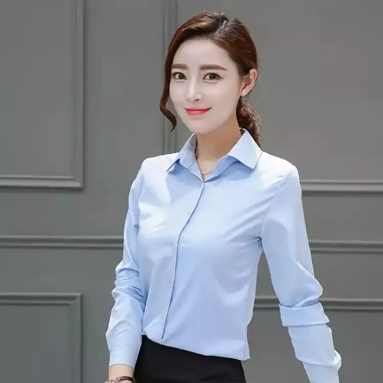 Korean White Long Sleeve Slim Fit Women's Shirt