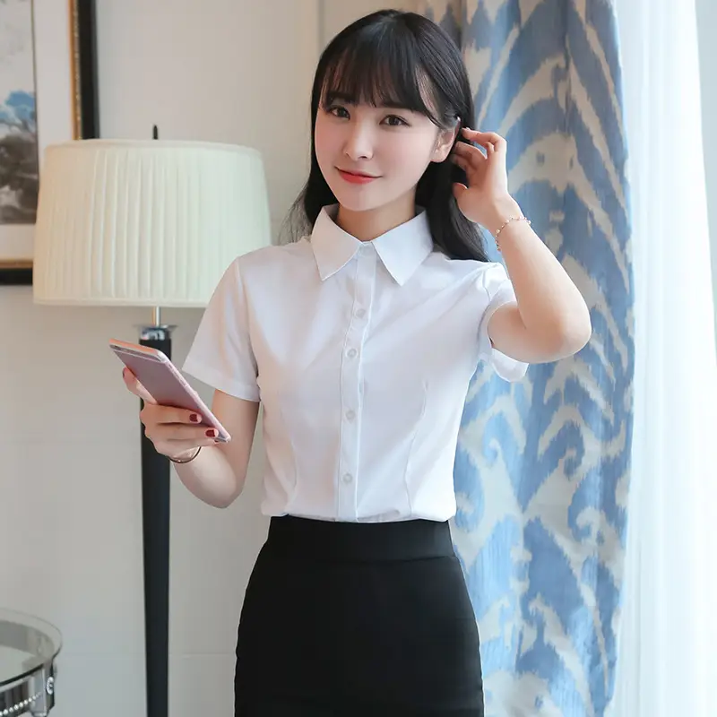Korean White Long Sleeve Slim Fit Women's Shirt