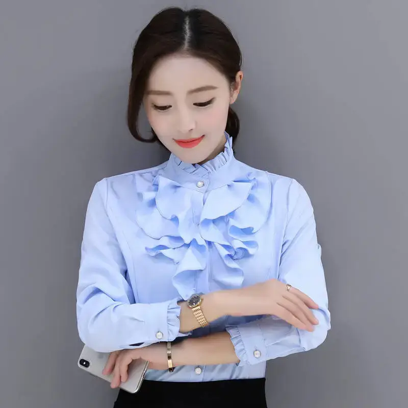 Women's Pink Long Sleeve Collar Shirt with Lace Trim - Image 5