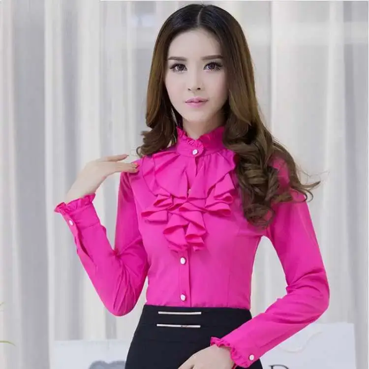 Women's Pink Long Sleeve Collar Shirt with Lace Trim - Image 6