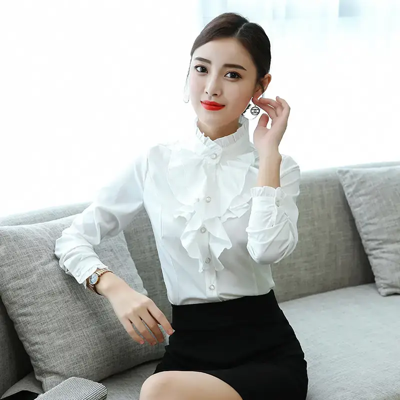 Women's Pink Long Sleeve Collar Shirt with Lace Trim - Image 7