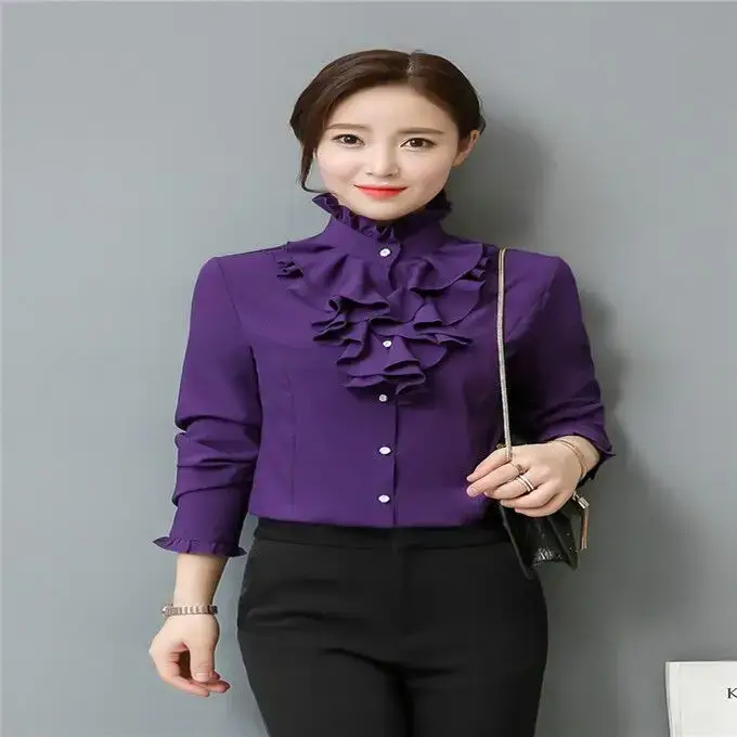 Women's Pink Long Sleeve Collar Shirt with Lace Trim - Image 2