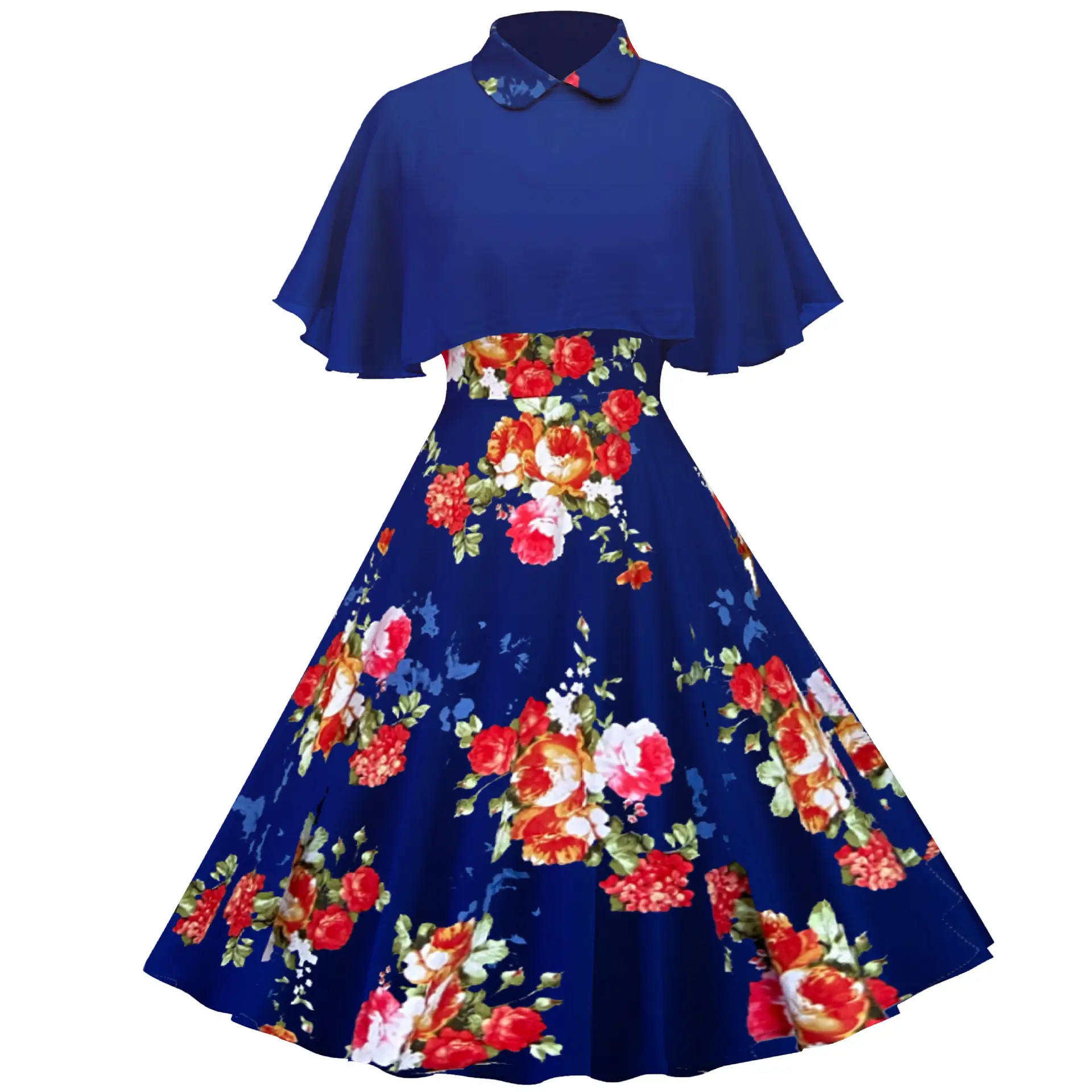 Black A-Line Hepburn Style Dress with Patchwork Design