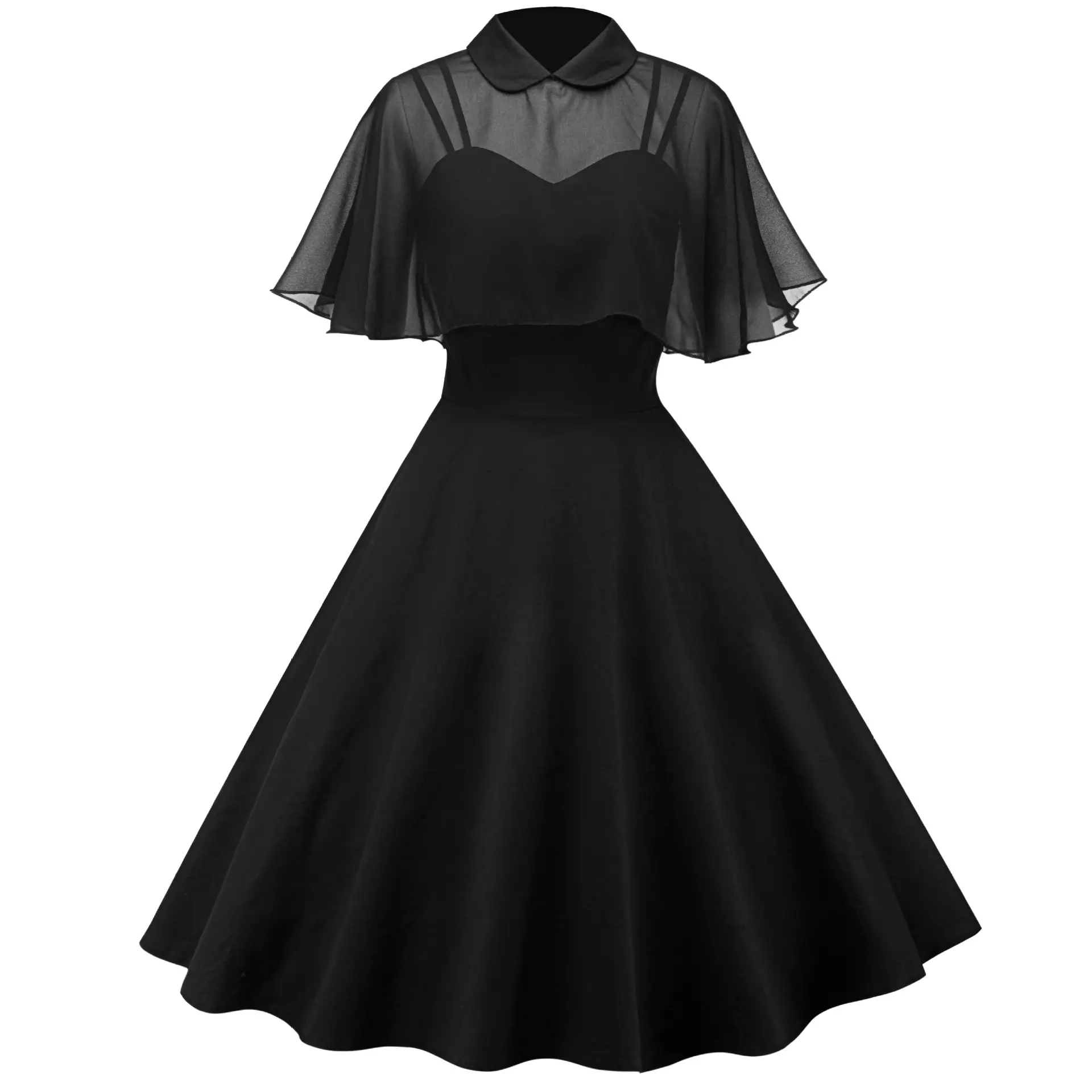 Black A-Line Hepburn Style Dress with Patchwork Design