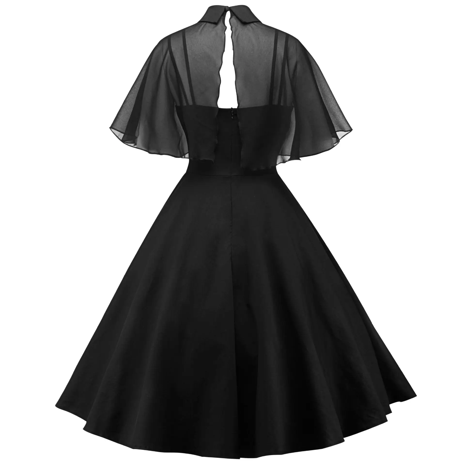 Black A-Line Hepburn Style Dress with Patchwork Design