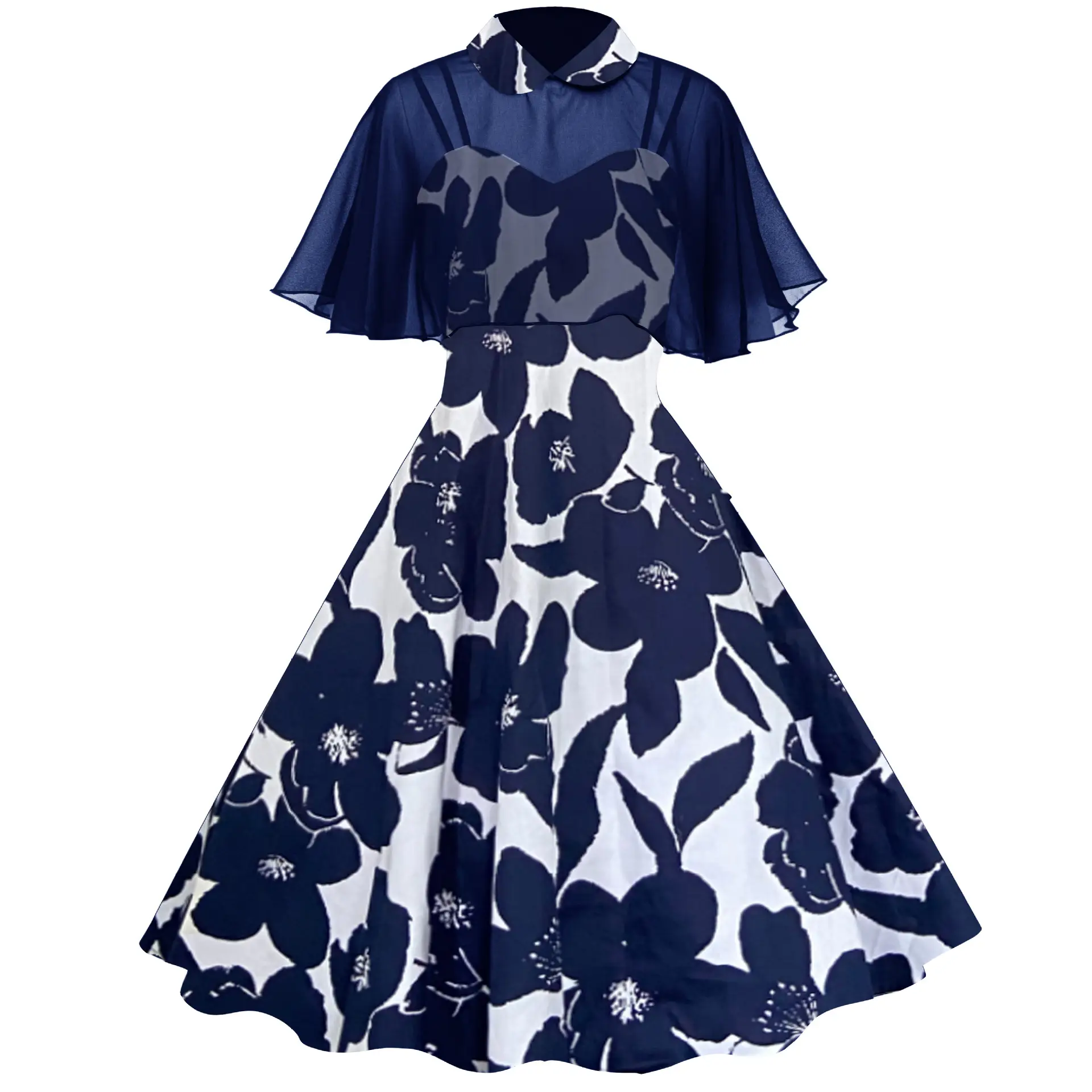 Black A-Line Hepburn Style Dress with Patchwork Design