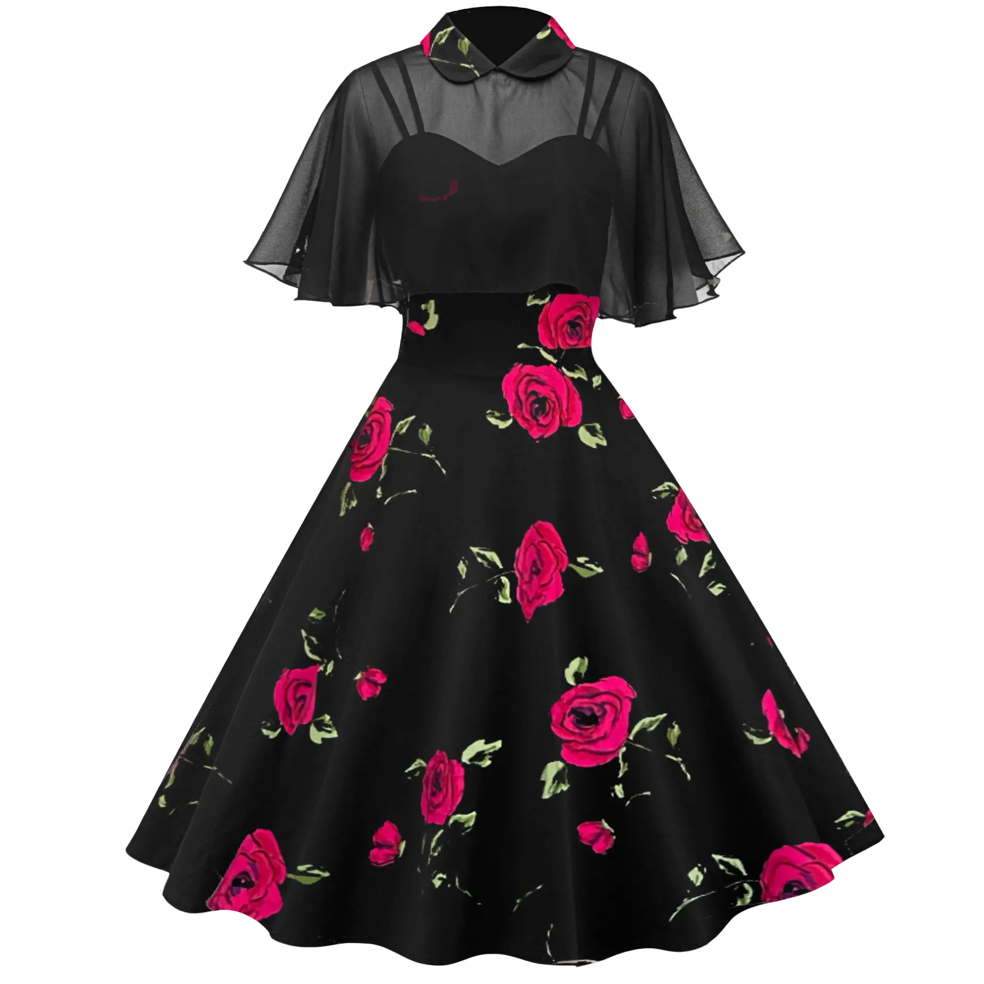 Black A-Line Hepburn Style Dress with Patchwork Design — feature 17